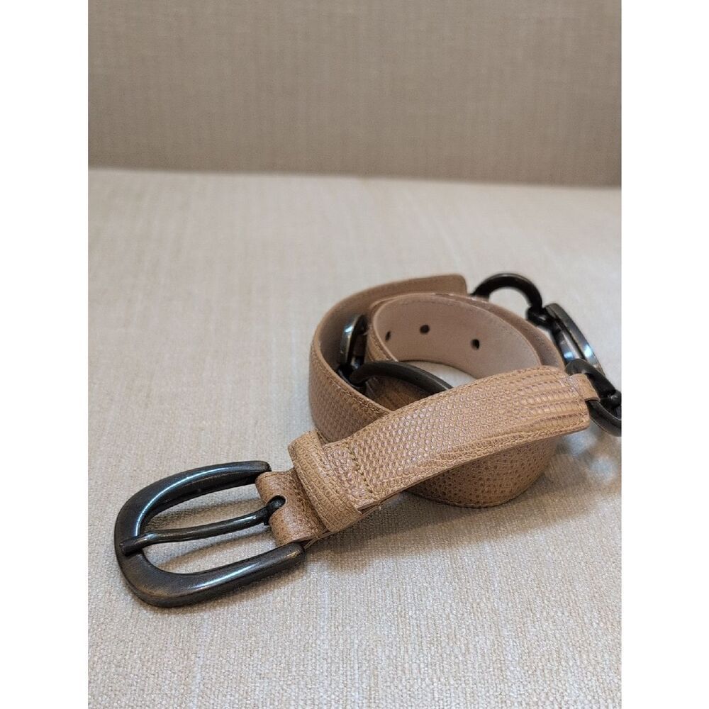 Carlisle Tan Croc Embossed Leather Belt with Bronze Metal Loops & Buckle Size L